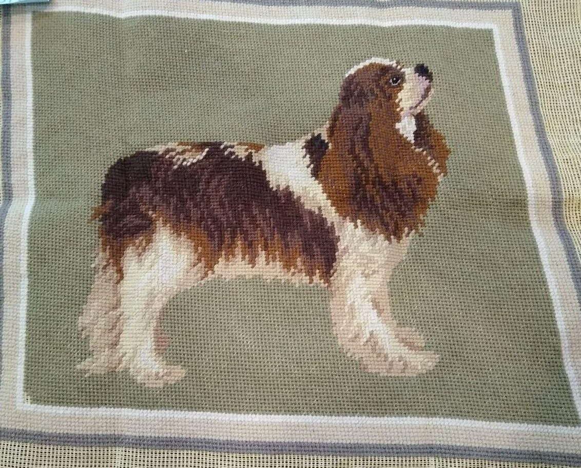 Sold Cavalier King Charles Spaniel Finished Needlepoint Canvas