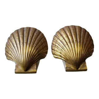 Vintage Pair of Brass Clam Shell Bookends