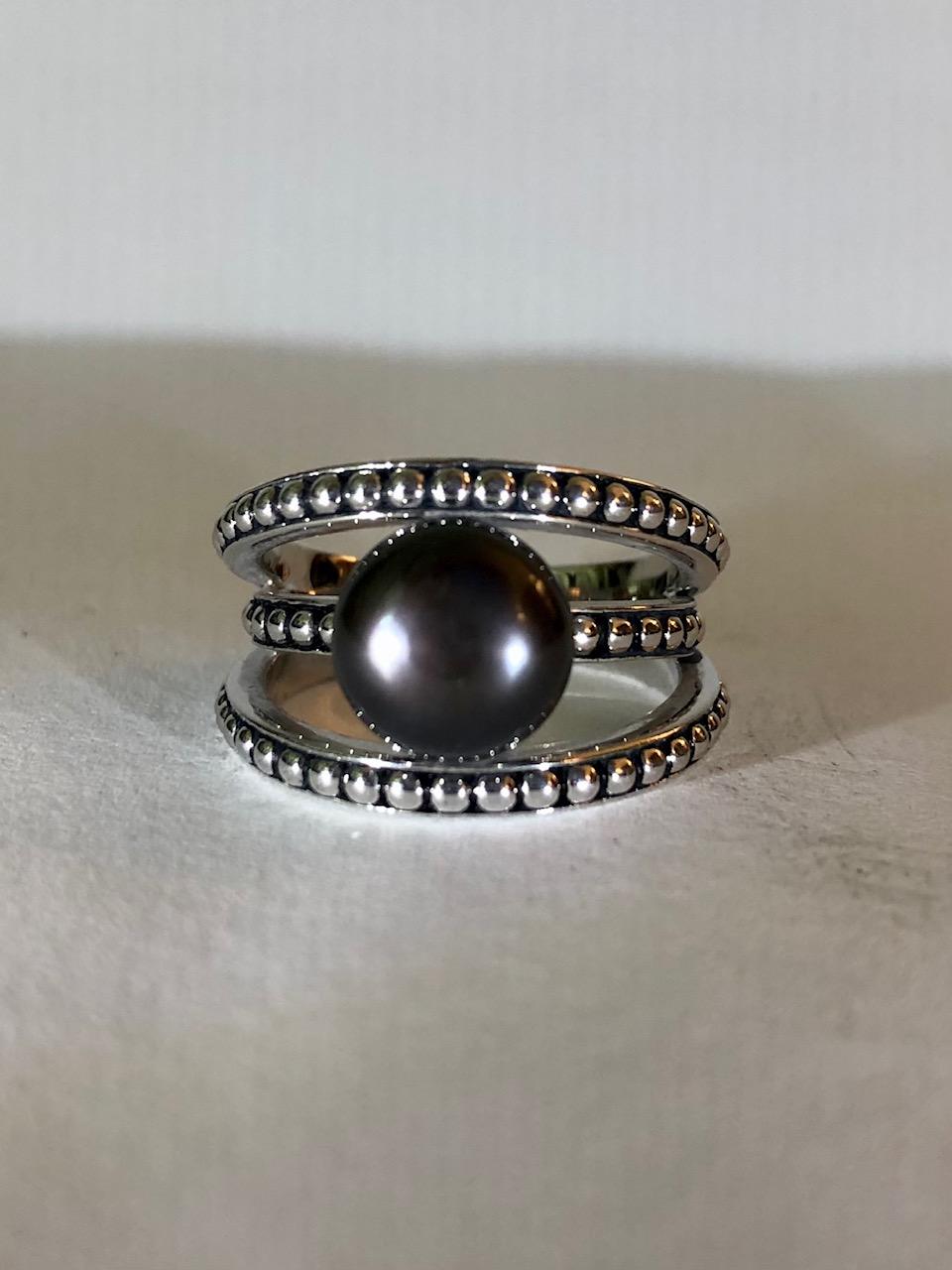 The Concorde Collection Dolphin Duet Black Pearl Ring - Sterling Silver...  Black Cultured Pearl... Diamond - DBPR
