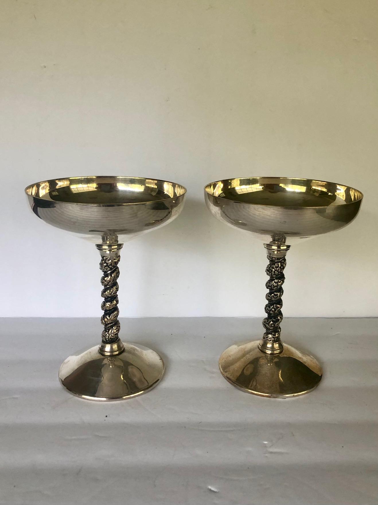 Pair of Vintage Made in Spain Silver Plated Champagne Goblets