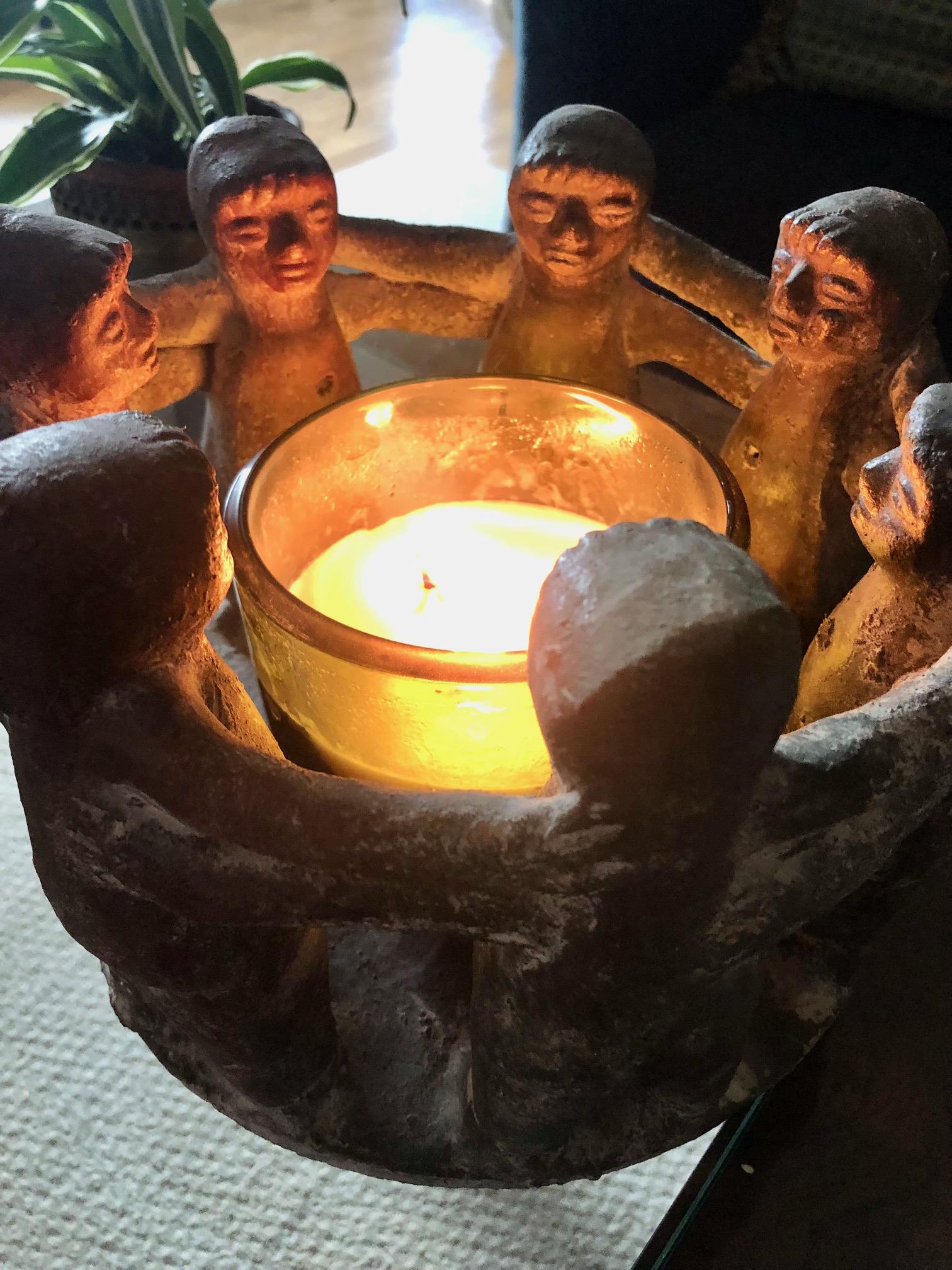 Aztec Handmade Pottery Circle of (7) Friends Candle Holder