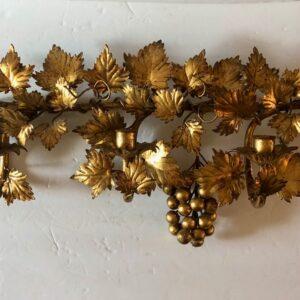 1950s S. Salvadori Italian Gilt Tole Leaf and Grapes 3 Candle Wall Sconce – Signed