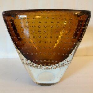 Heavy Murano-Style Amber Bullicante Glass Vase