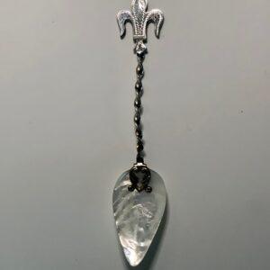 Antique Mother of Pearl Sterling Fleur De Lis Caviar Spoon