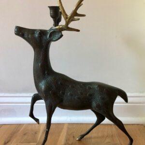Bronze Buck Deer Candelabra With Brass Antlers