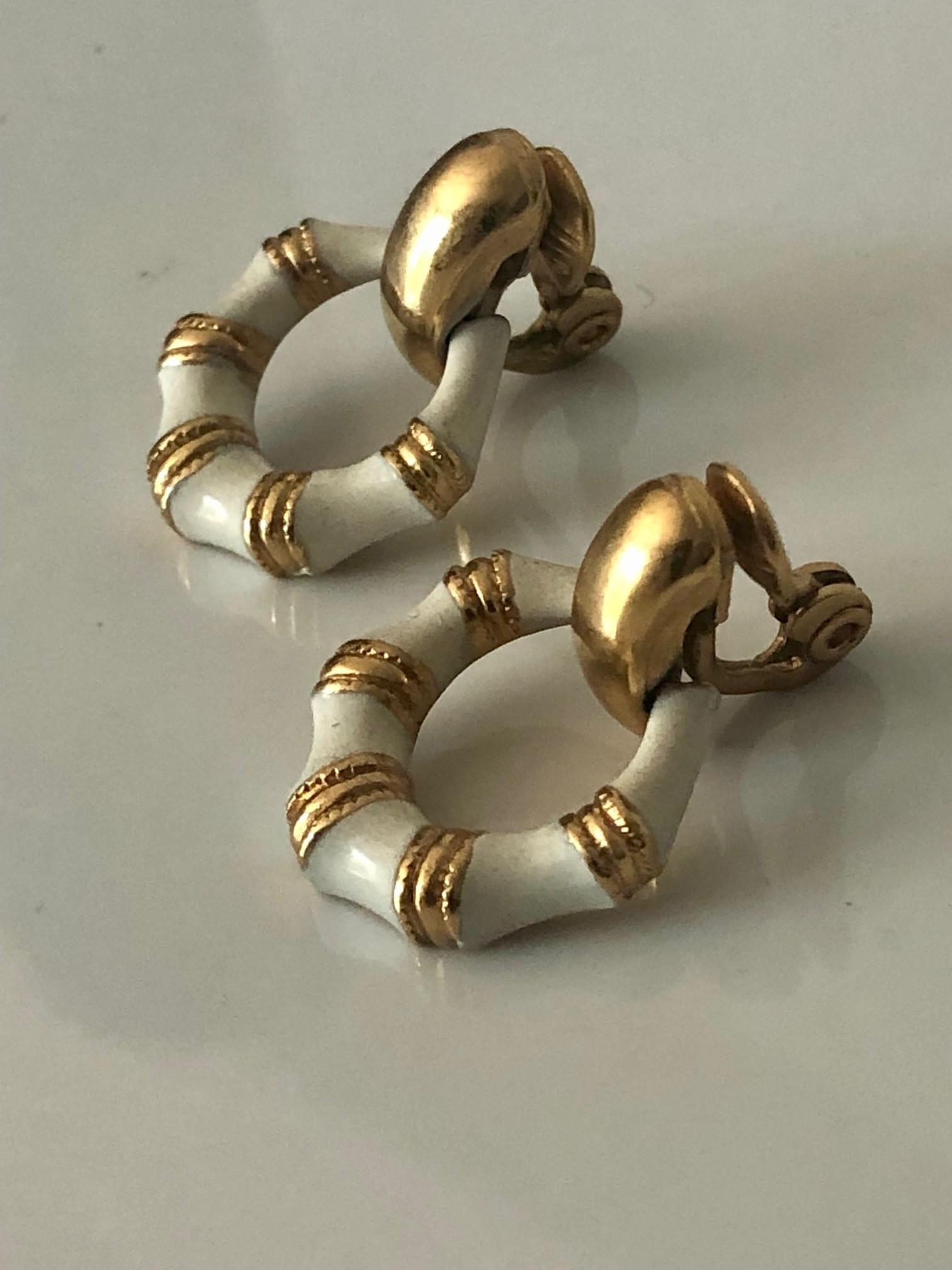 耳環　金環　①②まとめて 1980s Monet White Enamel and Gold Door Knocker Earrings » Tookey