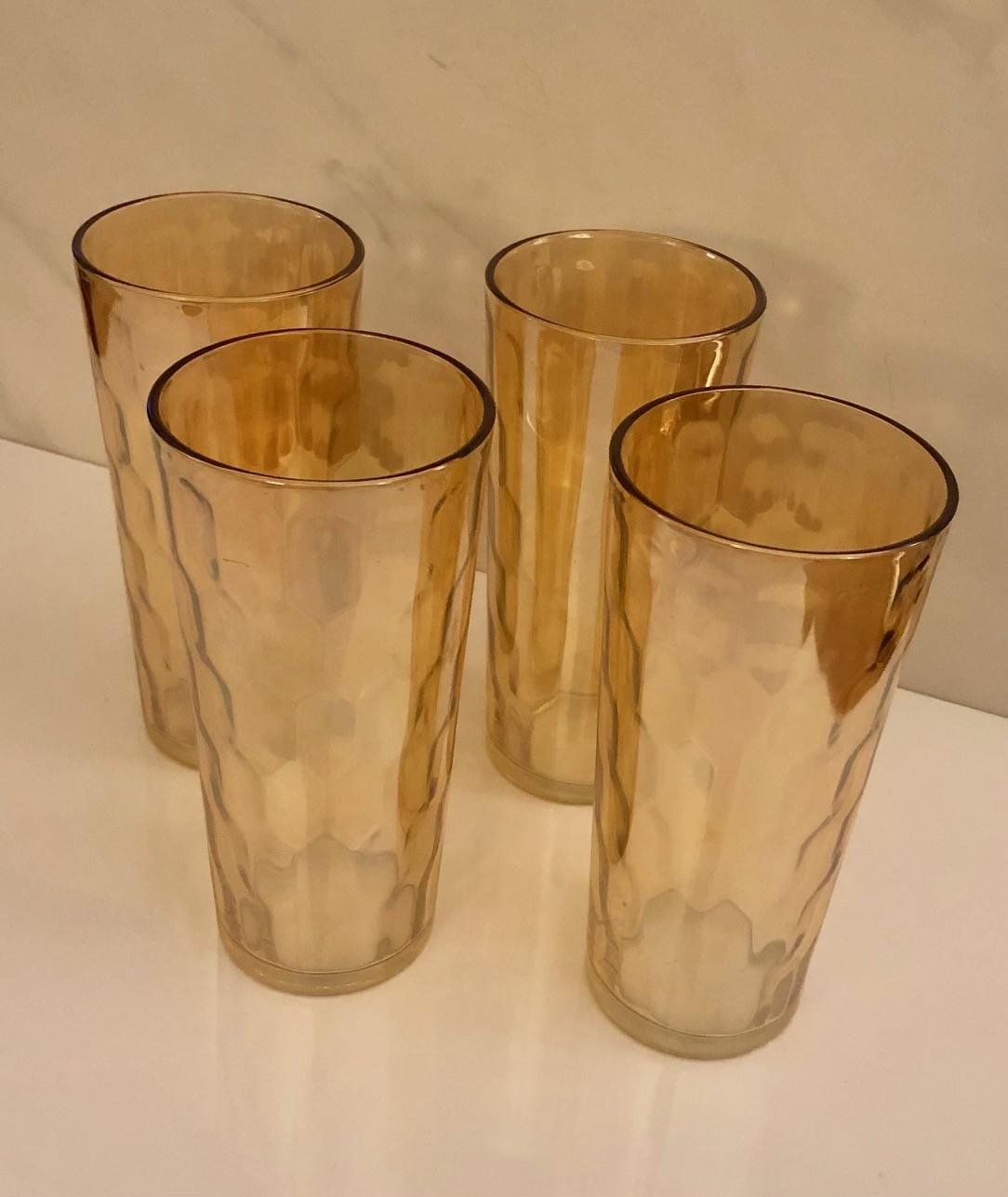 1930s Amber Tall Iridescent Honeycomb Glasses (Set of 4)  Tookey Buxton