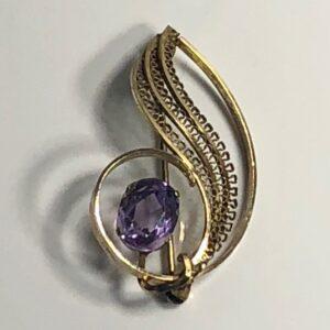 1950s Amethyst 14k Gold Filled Brooch