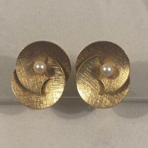1950s Carl Art 12K GF & Pearl Modernist Swirl Earrings