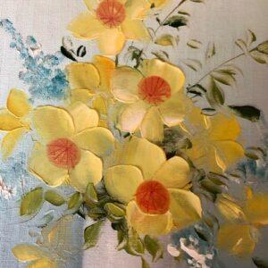 1960s Yellow Floral Impressionist Oil Painting, Framed